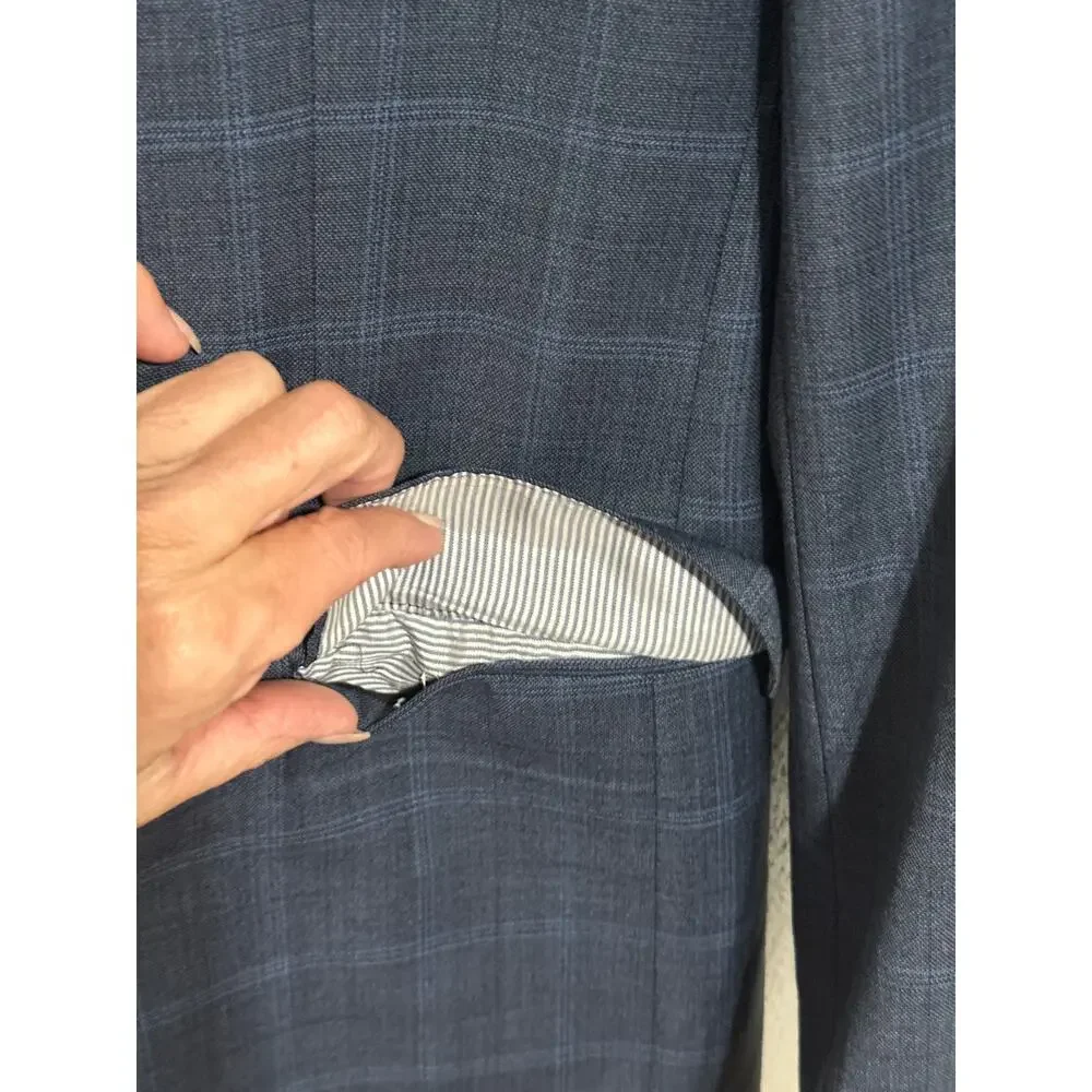 Brooks Brothers Explorer Regent Fit 43R Blue Windowpane Plaid Sports Coat Blazer